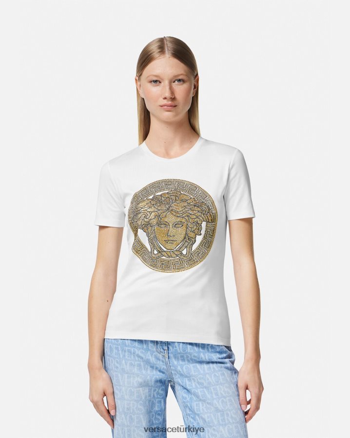 Versace kristal la medusa tişört kadınlar Beyaz altın Giyim B0HHR8133