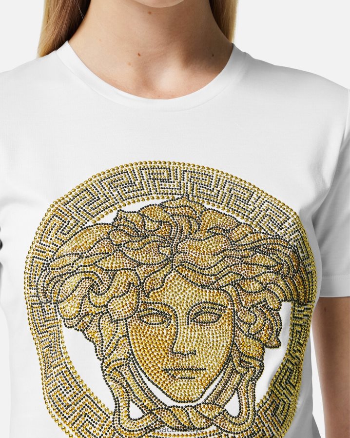 Versace kristal la medusa tişört kadınlar Beyaz altın Giyim B0HHR8133