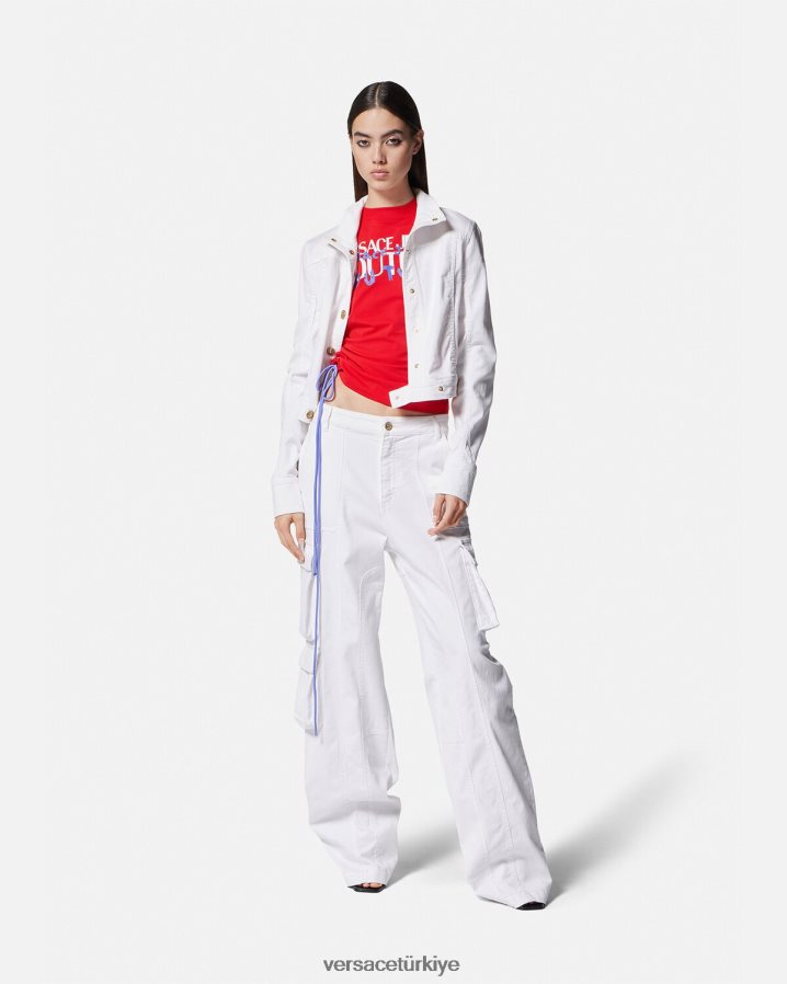 Versace logolu bağcıklı tişört kadınlar turuncu Giyim B0HHR82172
