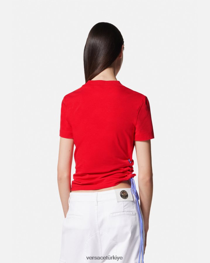 Versace logolu bağcıklı tişört kadınlar turuncu Giyim B0HHR82172