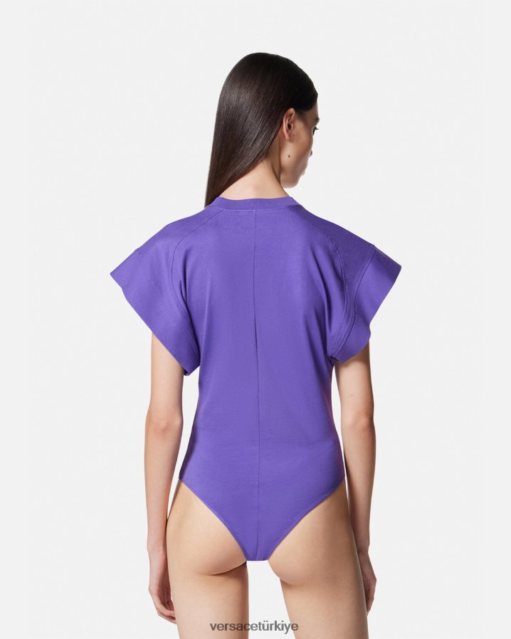 Versace logolu body tişört kadınlar menekşe Giyim B0HHR82163