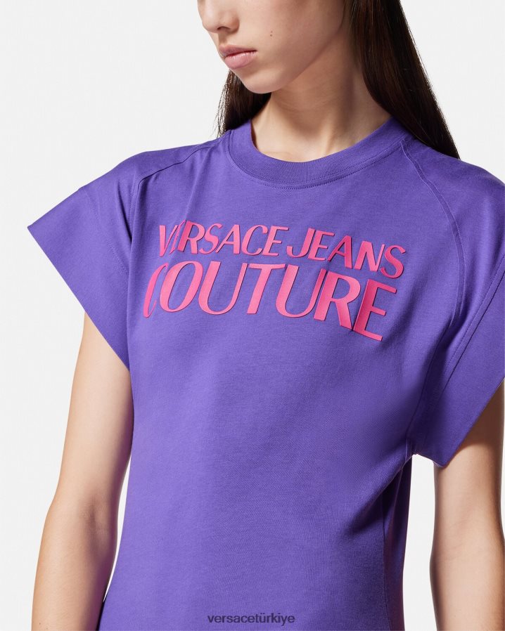 Versace logolu body tişört kadınlar menekşe Giyim B0HHR82163