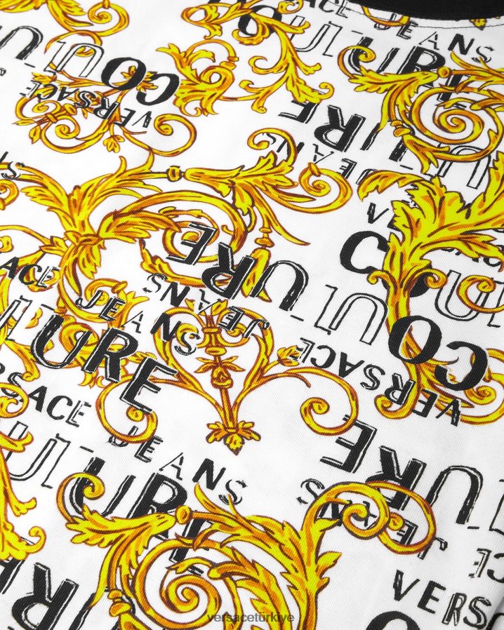 Versace logolu couture body tişört kadınlar altın ve beyaz Giyim B0HHR82207