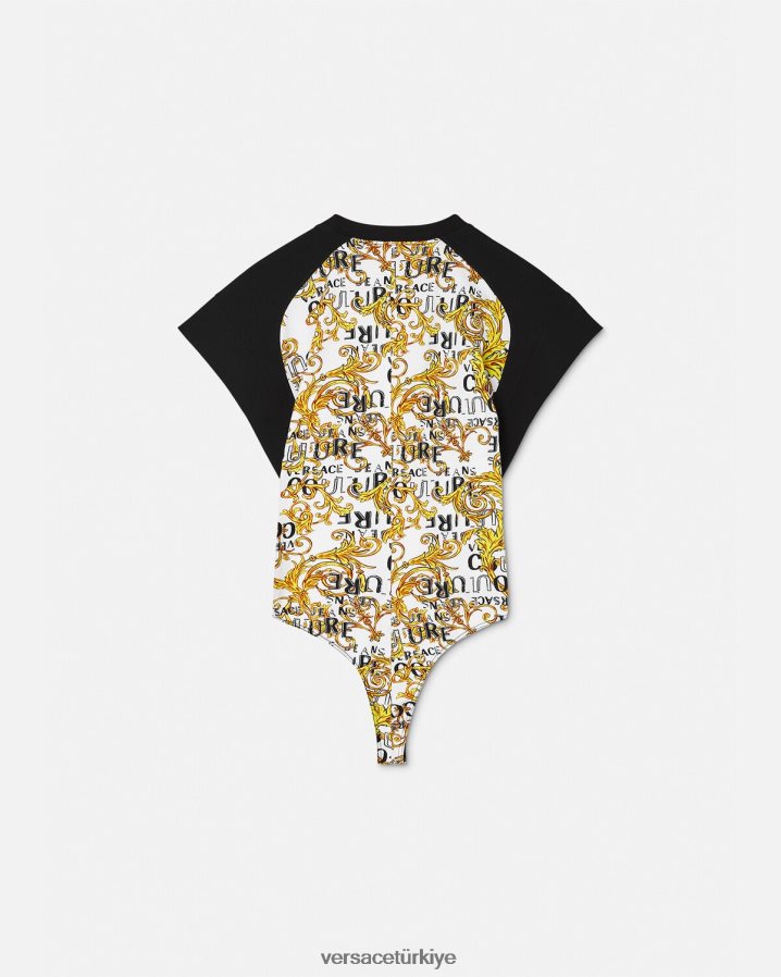 Versace logolu couture body tişört kadınlar altın ve beyaz Giyim B0HHR82207