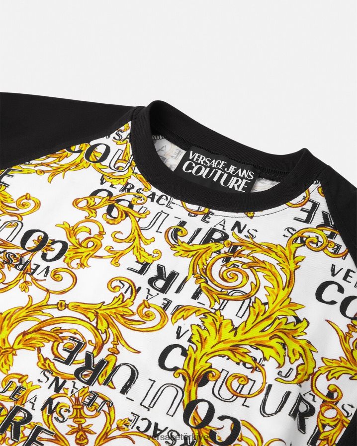 Versace logolu couture body tişört kadınlar altın ve beyaz Giyim B0HHR82207