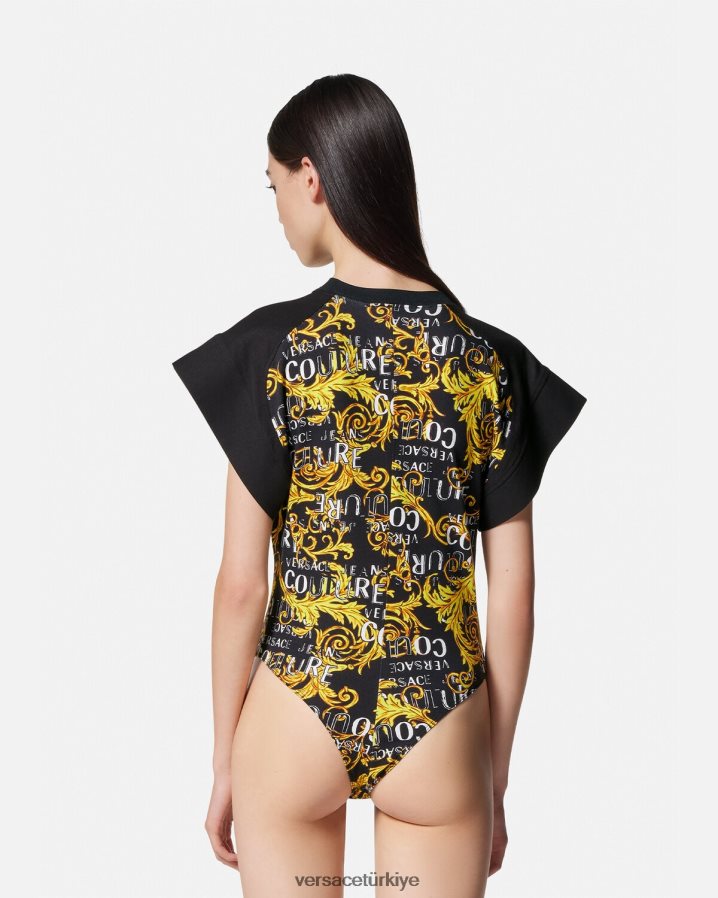 Versace logolu couture body tişört kadınlar siyah altın Giyim B0HHR82208
