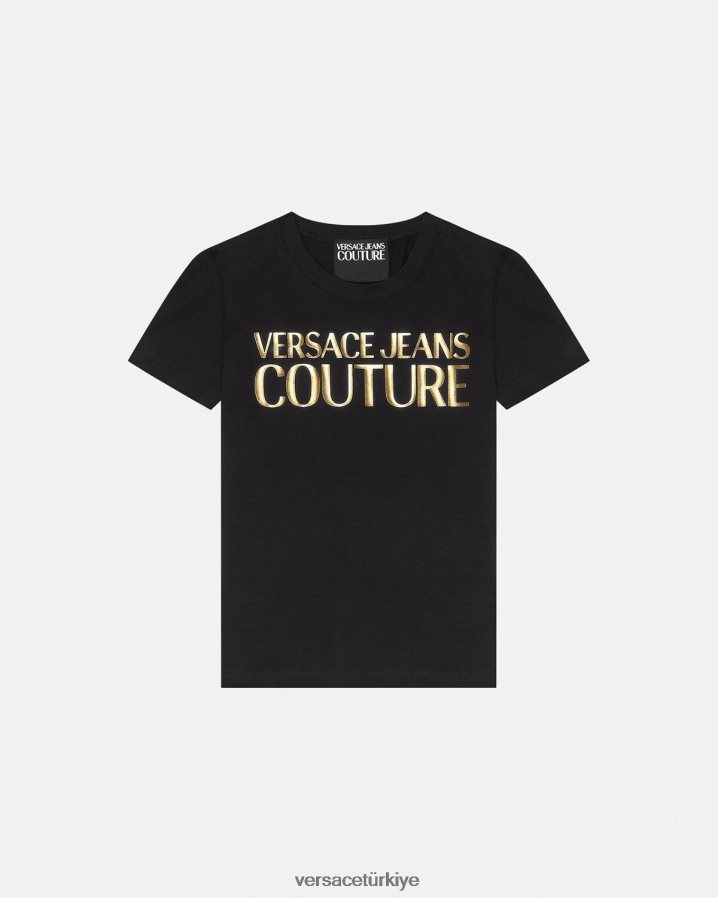 Versace logolu tişört kadınlar siyah altın Giyim B0HHR82233