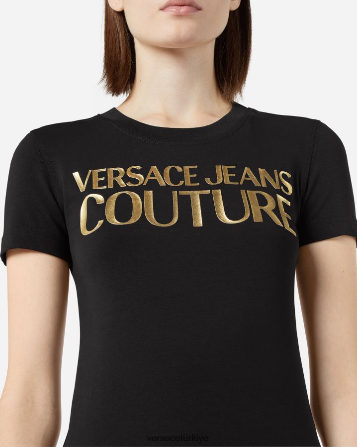 Versace logolu tişört kadınlar siyah altın Giyim B0HHR82233