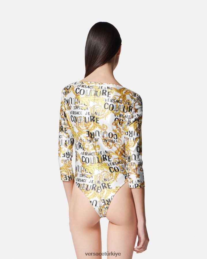 Versace logolu özel tasarım body kadınlar altın ve beyaz Giyim B0HHR82210