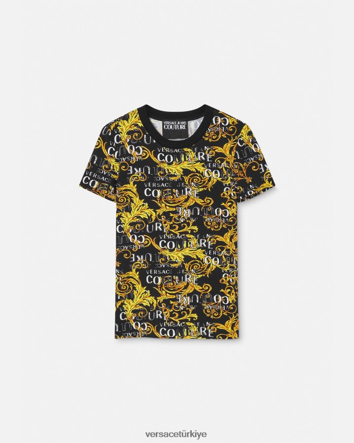 Versace logolu özel tasarım tişört kadınlar siyah altın Giyim B0HHR82222