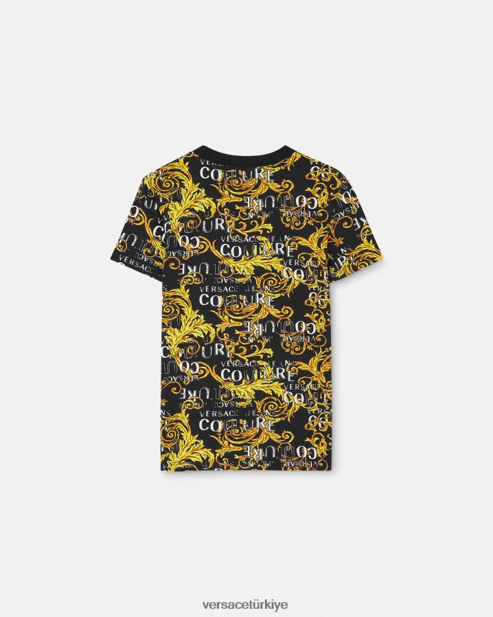 Versace logolu özel tasarım tişört kadınlar siyah altın Giyim B0HHR82222