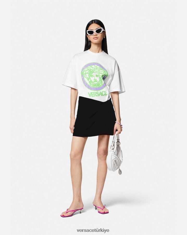 Versace medusa logolu eskitme tişört kadınlar beyaz Giyim B0HHR8135