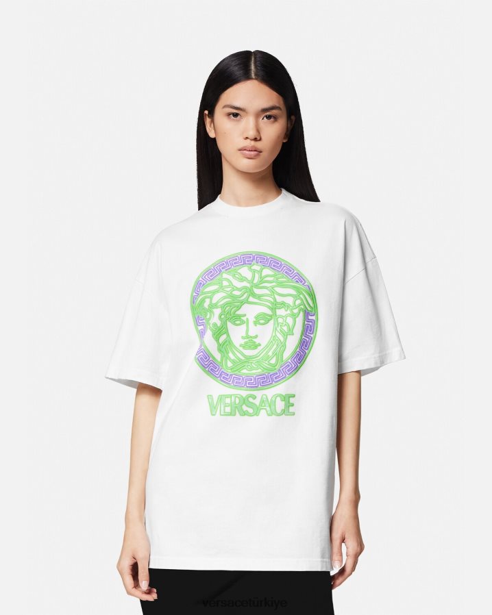 Versace medusa logolu eskitme tişört kadınlar beyaz Giyim B0HHR8135