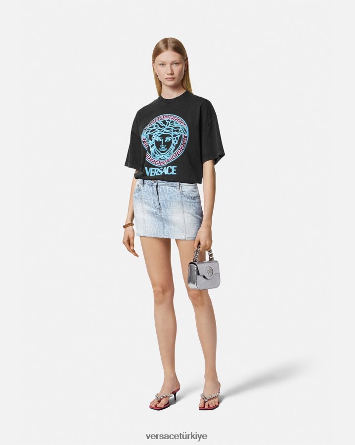 Versace medusa logolu eskitme tişört kadınlar siyah Giyim B0HHR8134