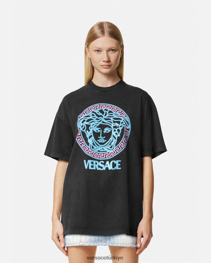 Versace medusa logolu eskitme tişört kadınlar siyah Giyim B0HHR8134
