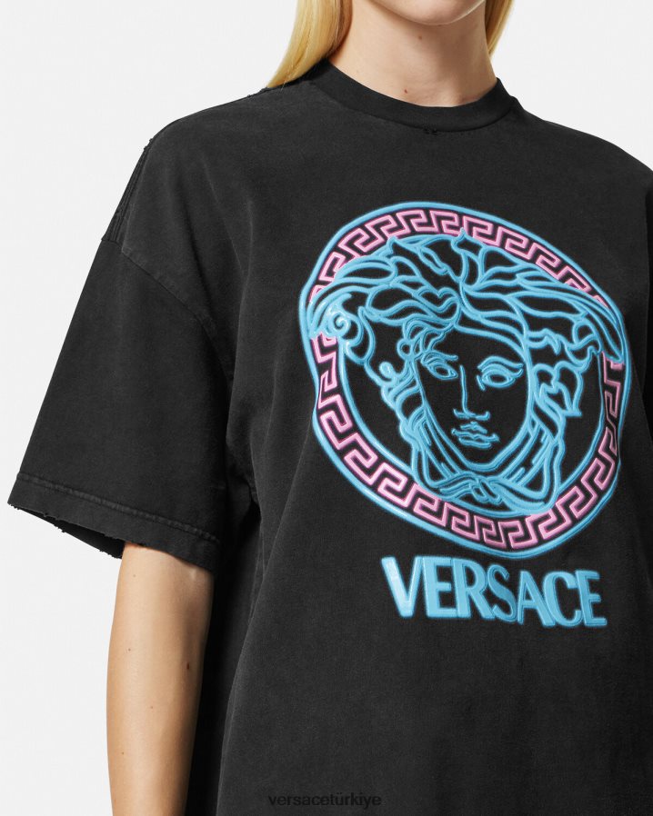Versace medusa logolu eskitme tişört kadınlar siyah Giyim B0HHR8134
