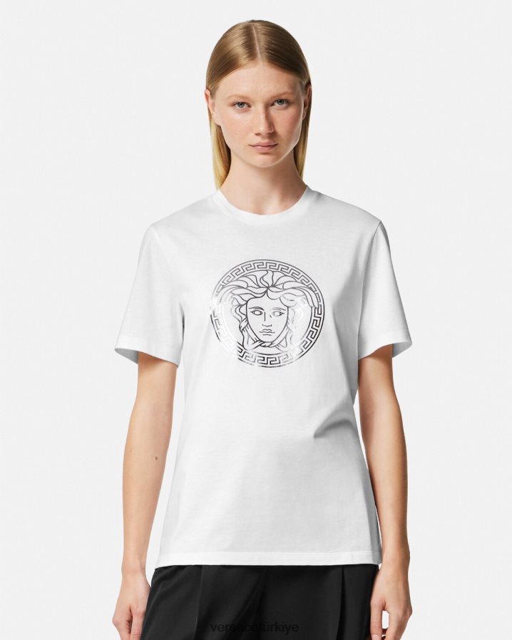 Versace medusa tişört kadınlar Beyaz gümüş Giyim B0HHR8128