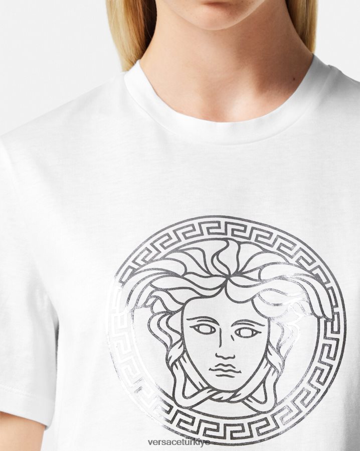 Versace medusa tişört kadınlar Beyaz gümüş Giyim B0HHR8128