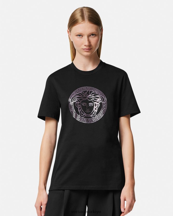 Versace medusa tişört kadınlar siyah ve pembe Giyim B0HHR8127