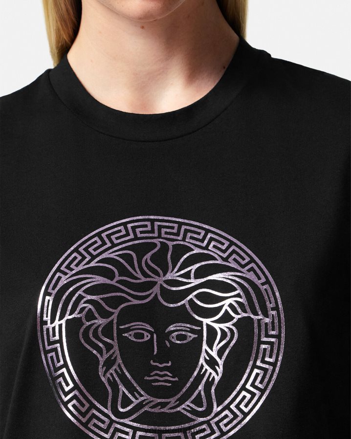 Versace medusa tişört kadınlar siyah ve pembe Giyim B0HHR8127