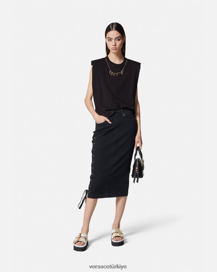 Versace takılar kolsuz tişört kadınlar siyah Giyim B0HHR82199