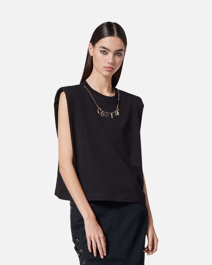 Versace takılar kolsuz tişört kadınlar siyah Giyim B0HHR82199