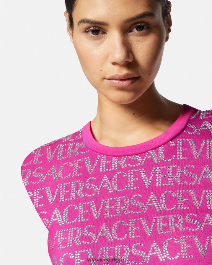 Versace tamamı kristal tişört kadınlar fuşya Giyim B0HHR8146