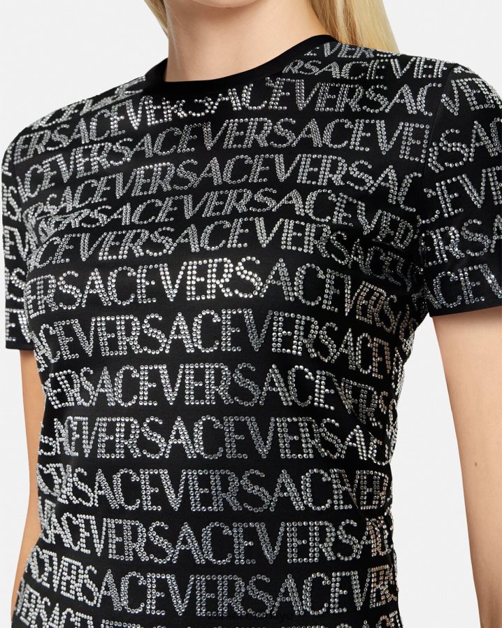 Versace tamamı kristal tişört kadınlar siyah Giyim B0HHR8147