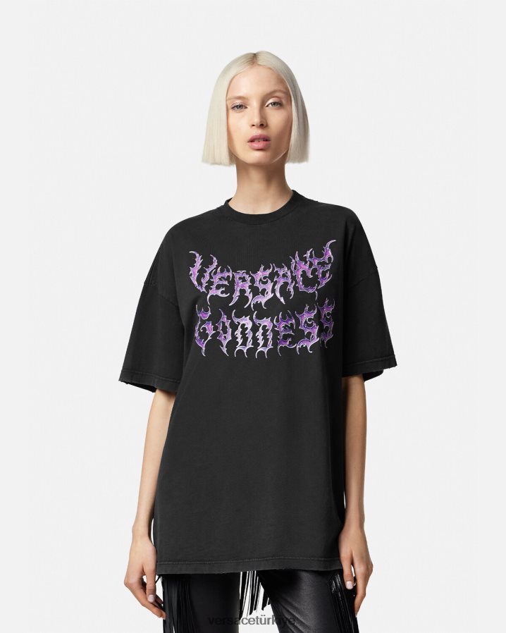Versace tanrıça büyük beden tişört kadınlar siyah Giyim B0HHR8150