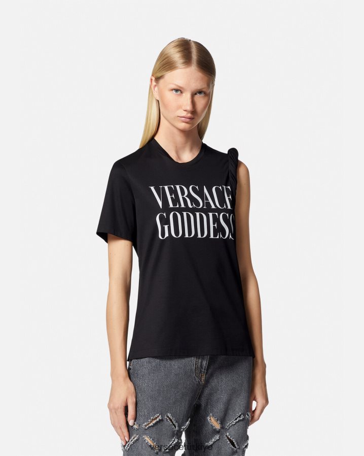 Versace tanrıça haddelenmiş tişört kadınlar siyah Giyim B0HHR8155