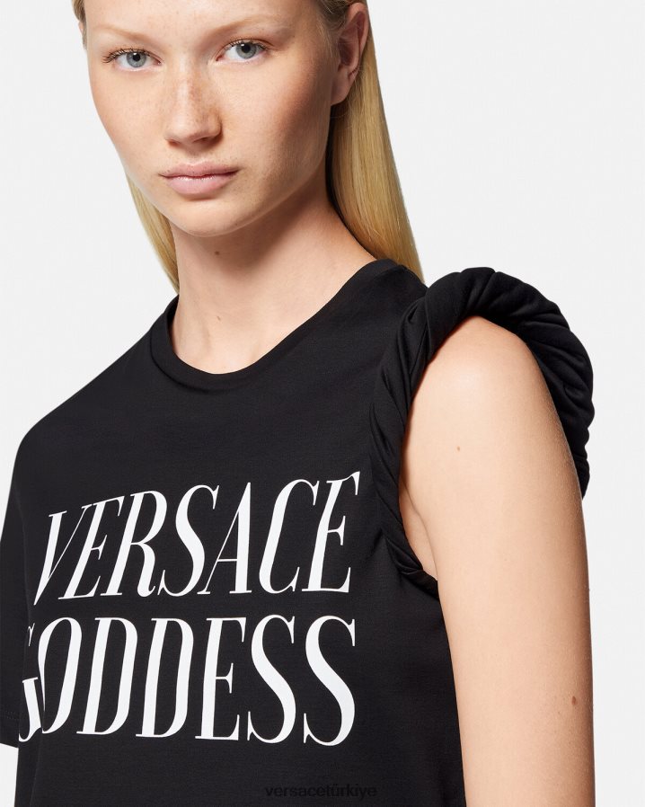 Versace tanrıça haddelenmiş tişört kadınlar siyah Giyim B0HHR8155