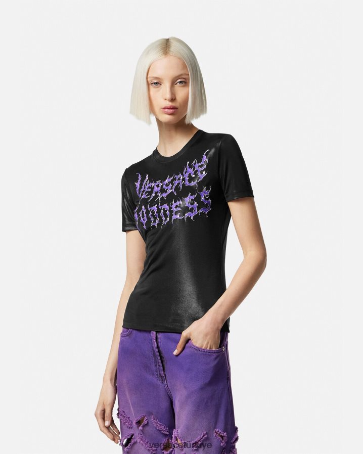 Versace tanrıça tişört kadınlar siyah Giyim B0HHR8149