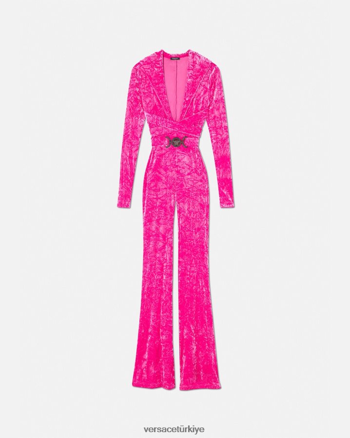 Versace medusa '95 kadife kapüşonlu tulum kadınlar fuşya Giyim B0HHR856
