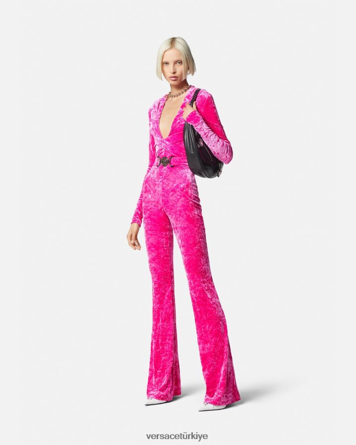 Versace medusa '95 kadife kapüşonlu tulum kadınlar fuşya Giyim B0HHR856