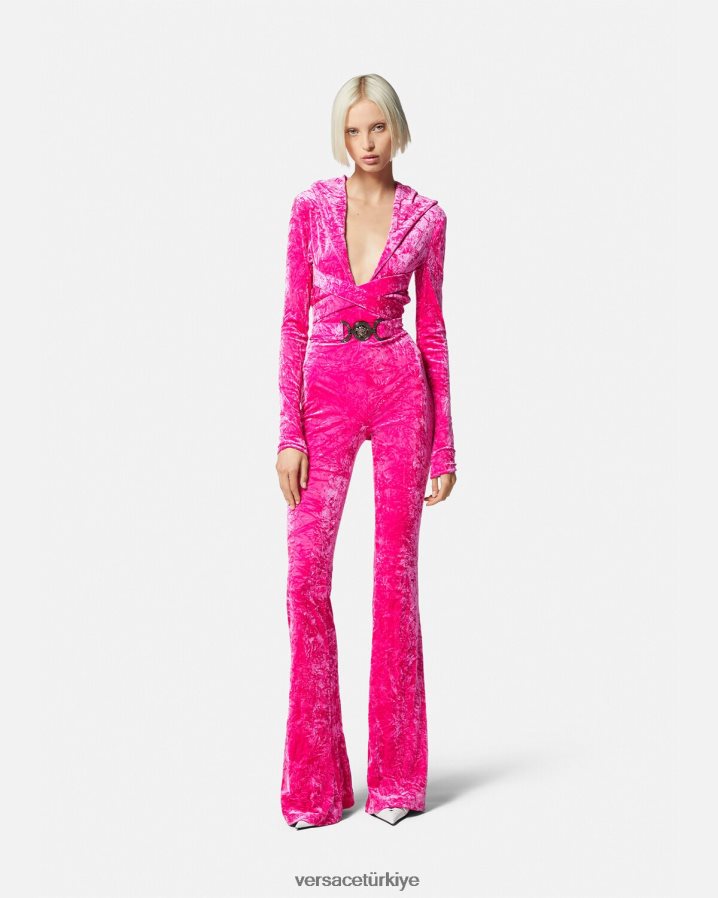 Versace medusa '95 kadife kapüşonlu tulum kadınlar fuşya Giyim B0HHR856