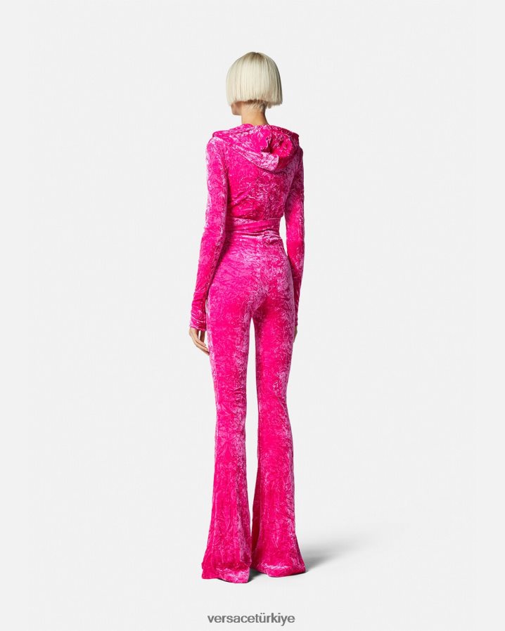 Versace medusa '95 kadife kapüşonlu tulum kadınlar fuşya Giyim B0HHR856