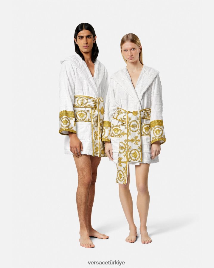 Versace allover kısa bornoz kadınlar beyaz iç çamaşırı ve plaj kıyafeti B0HHR81087
