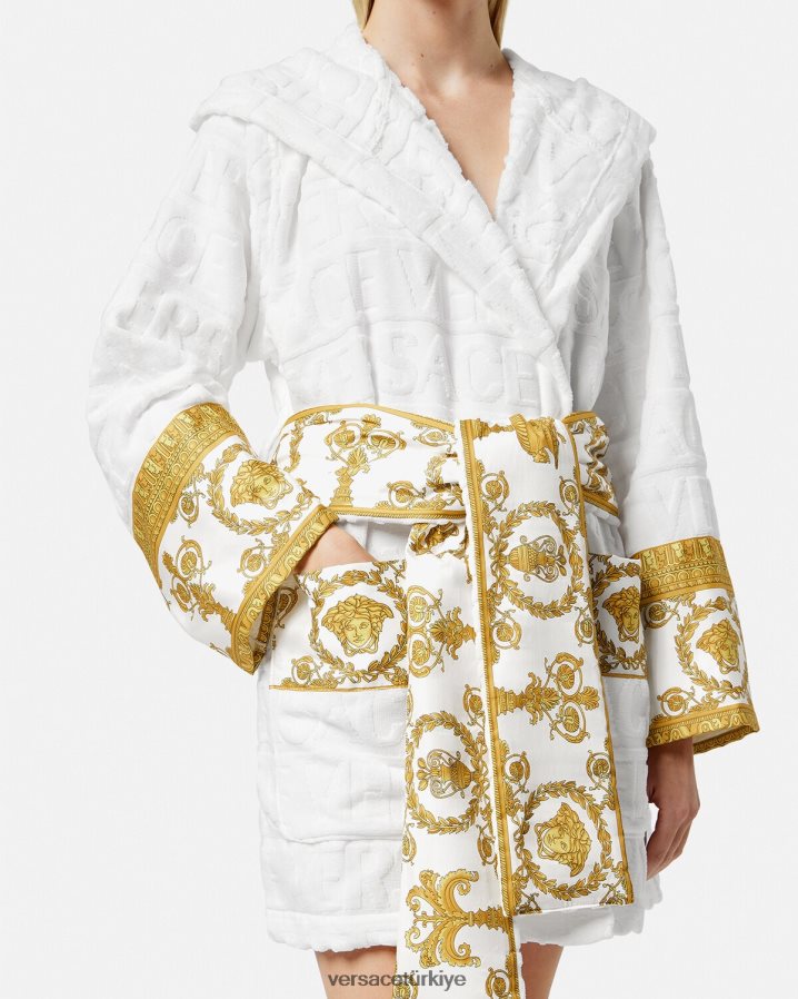 Versace allover kısa bornoz kadınlar beyaz iç çamaşırı ve plaj kıyafeti B0HHR81087