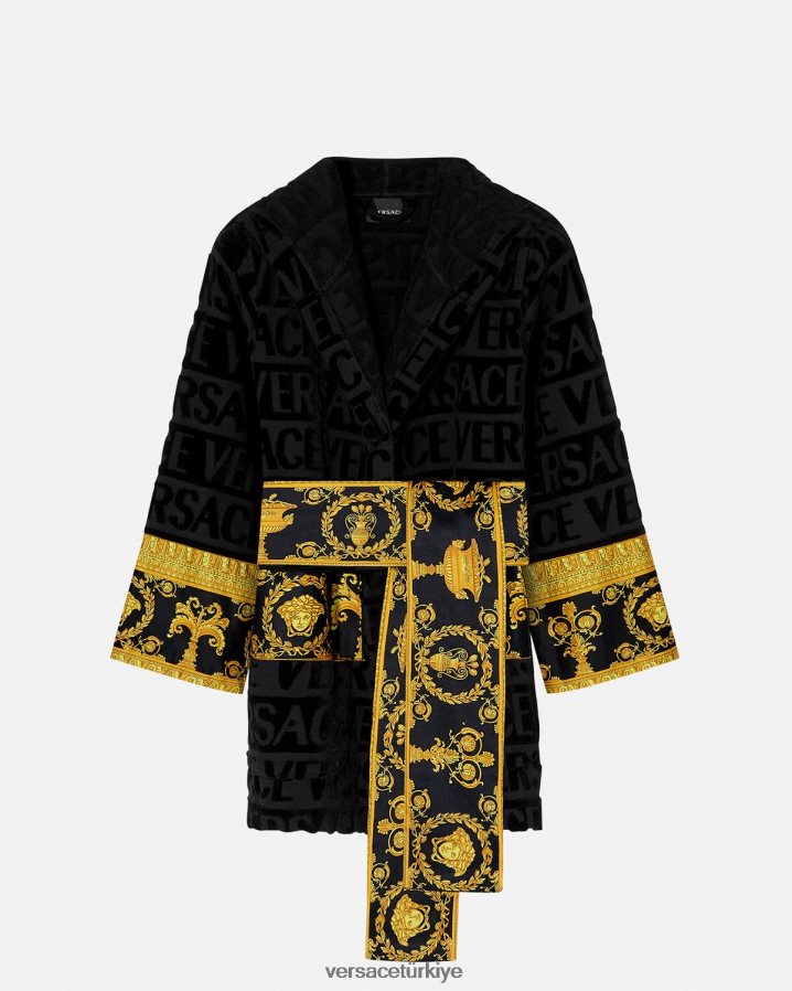 Versace allover kısa bornoz kadınlar siyah iç çamaşırı ve plaj kıyafeti B0HHR81083