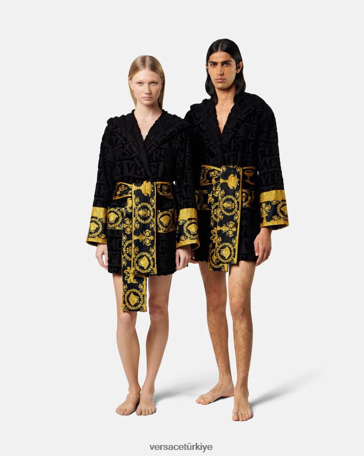 Versace allover kısa bornoz kadınlar siyah iç çamaşırı ve plaj kıyafeti B0HHR81083