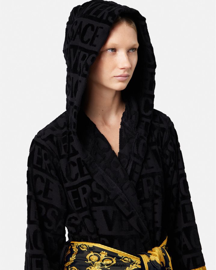 Versace allover kısa bornoz kadınlar siyah iç çamaşırı ve plaj kıyafeti B0HHR81083