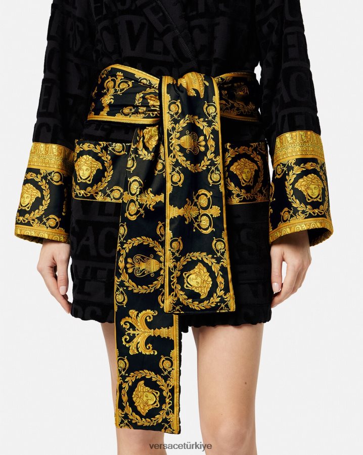Versace allover kısa bornoz kadınlar siyah iç çamaşırı ve plaj kıyafeti B0HHR81083