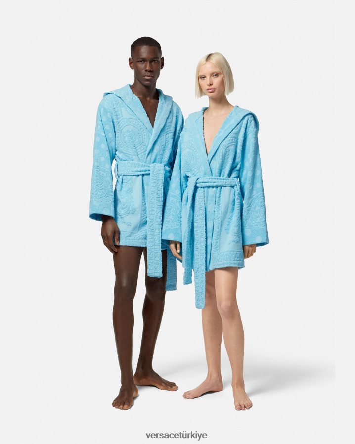 Versace deniz kabuğu barok kısa bornoz kadınlar açık mavi iç çamaşırı ve plaj kıyafeti B0HHR81082