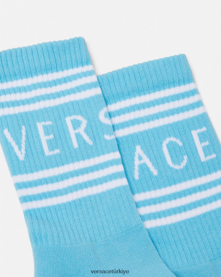 Versace 90'ların vintage logolu çorapları kadınlar açık mavi iç çamaşırı ve plaj kıyafeti B0HHR81099