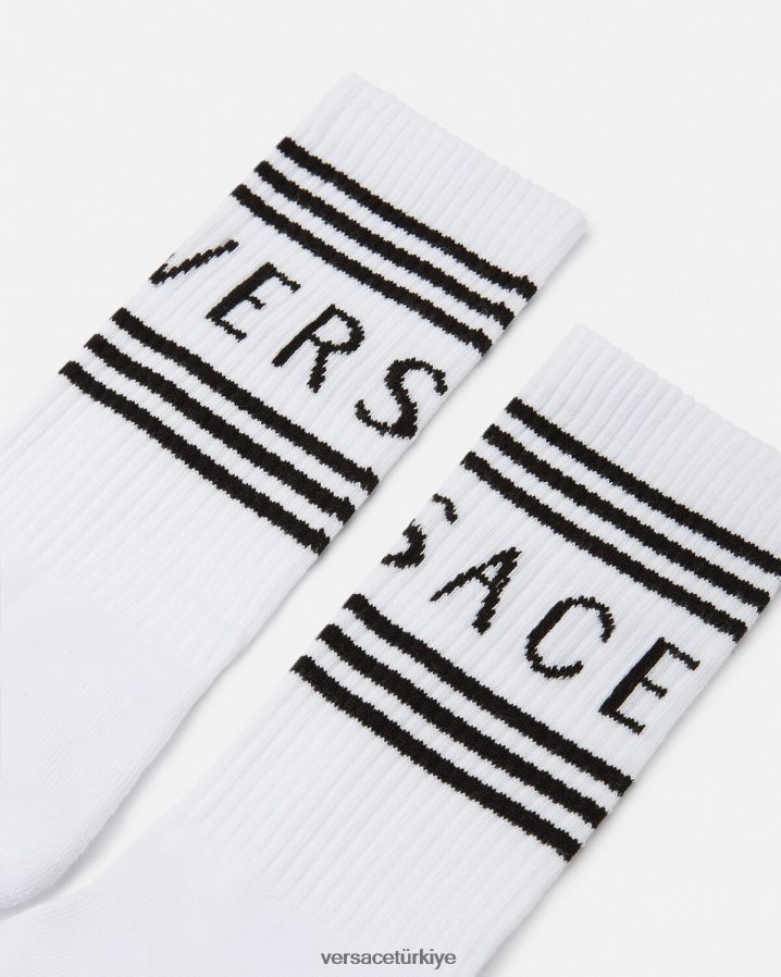 Versace 90'ların vintage logolu çorapları kadınlar beyaz iç çamaşırı ve plaj kıyafeti B0HHR81101
