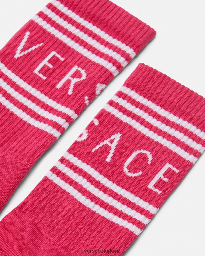 Versace 90'ların vintage logolu çorapları kadınlar fuşya iç çamaşırı ve plaj kıyafeti B0HHR81106