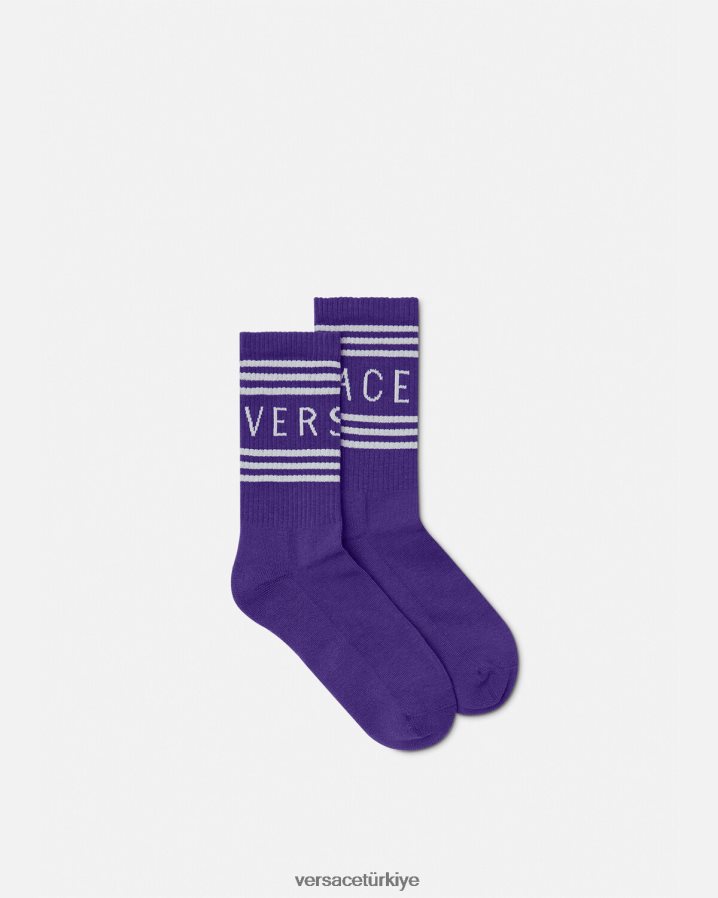 Versace 90'ların vintage logolu çorapları kadınlar menekşe iç çamaşırı ve plaj kıyafeti B0HHR81108