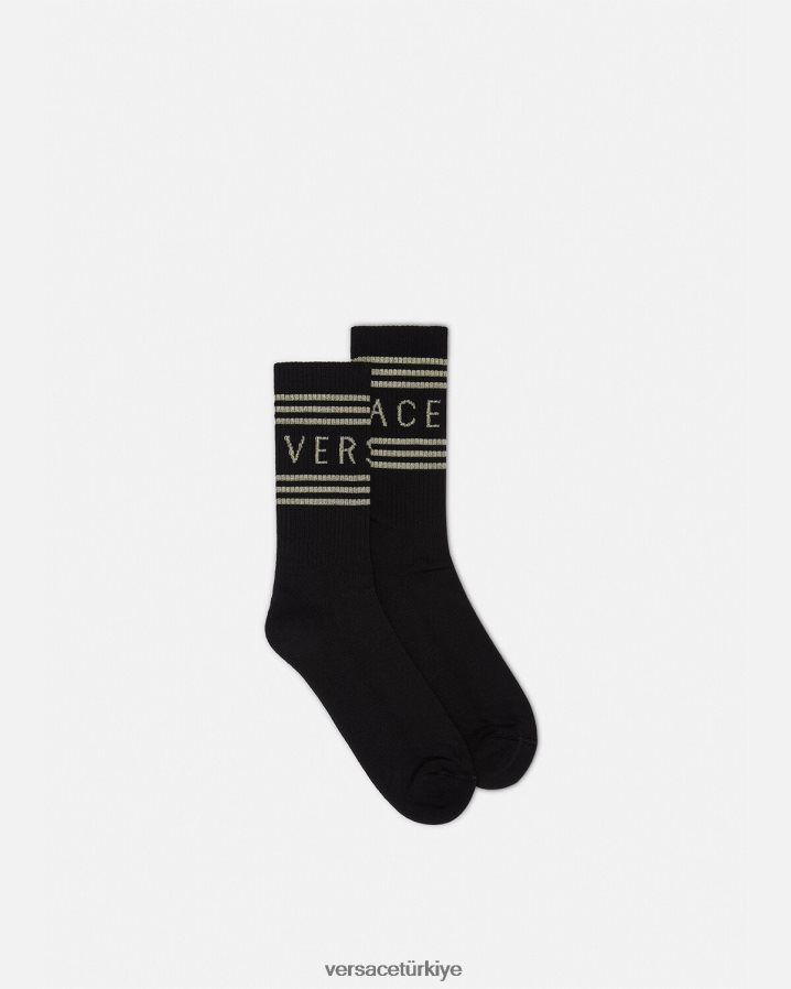 Versace 90'ların vintage logolu çorapları kadınlar siyah altın iç çamaşırı ve plaj kıyafeti B0HHR81103