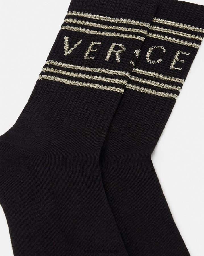 Versace 90'ların vintage logolu çorapları kadınlar siyah altın iç çamaşırı ve plaj kıyafeti B0HHR81103
