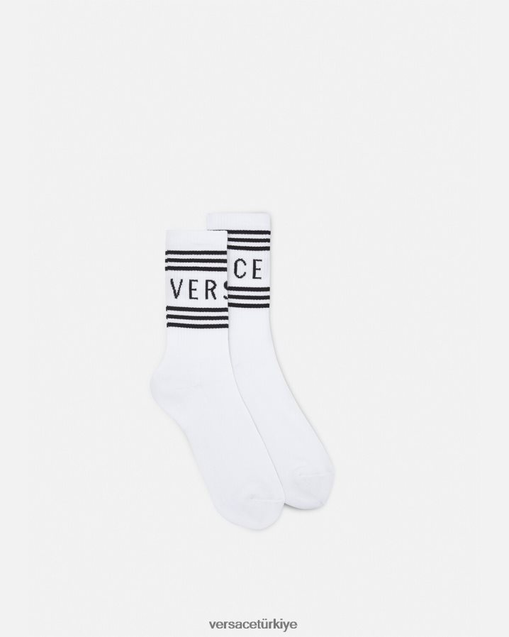 Versace vintage logolu çoraplar kadınlar beyaz iç çamaşırı ve plaj kıyafeti B0HHR81100